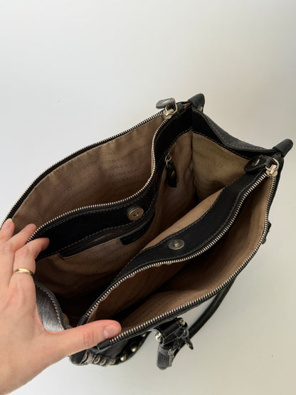 Black Leather Studded Tote Bag