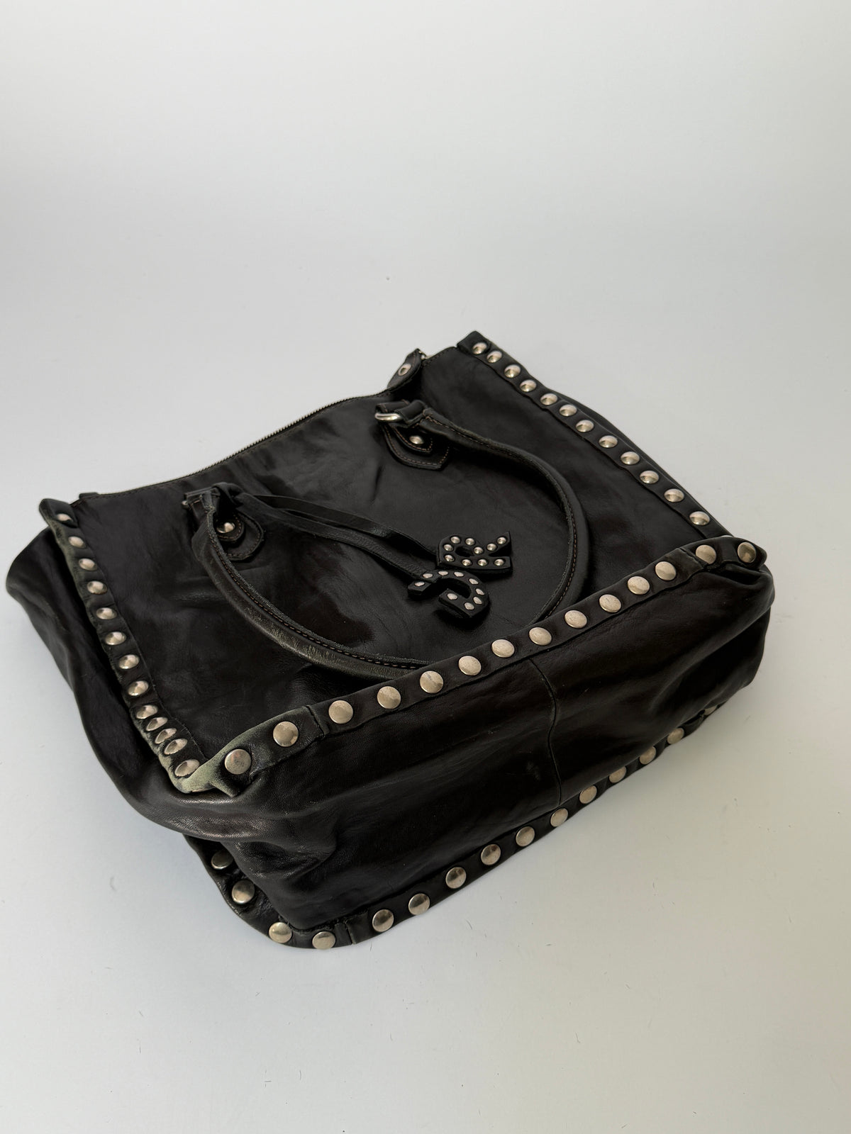 Black Leather Studded Tote Bag