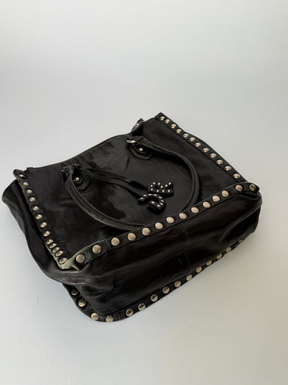 Black Leather Studded Tote Bag