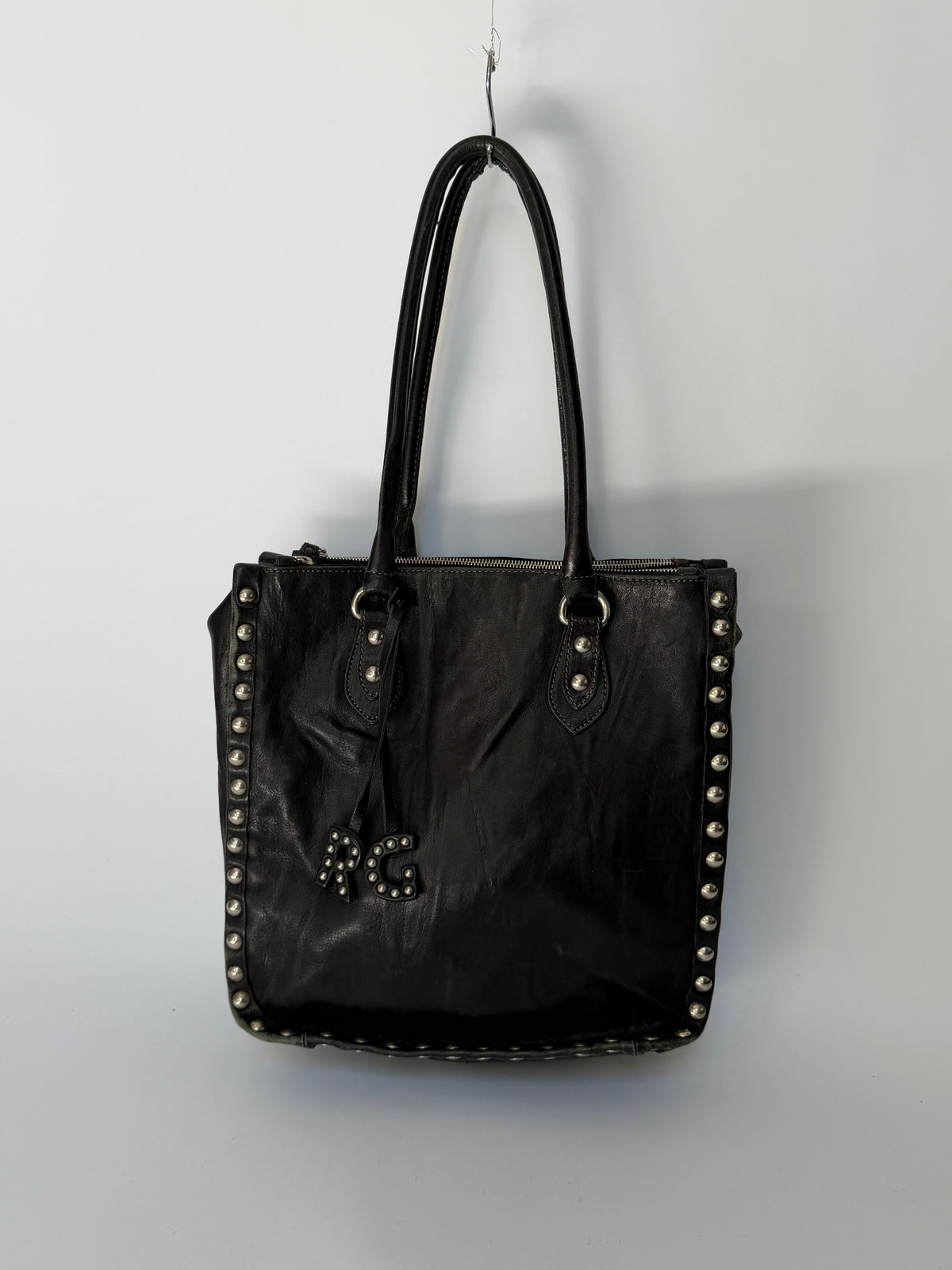 Black Leather Studded Tote Bag
