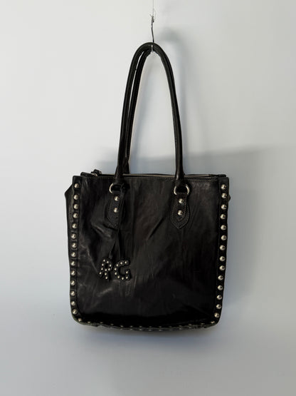 Black Leather Studded Tote Bag
