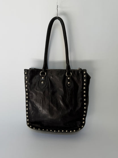 Black Leather Studded Tote Bag