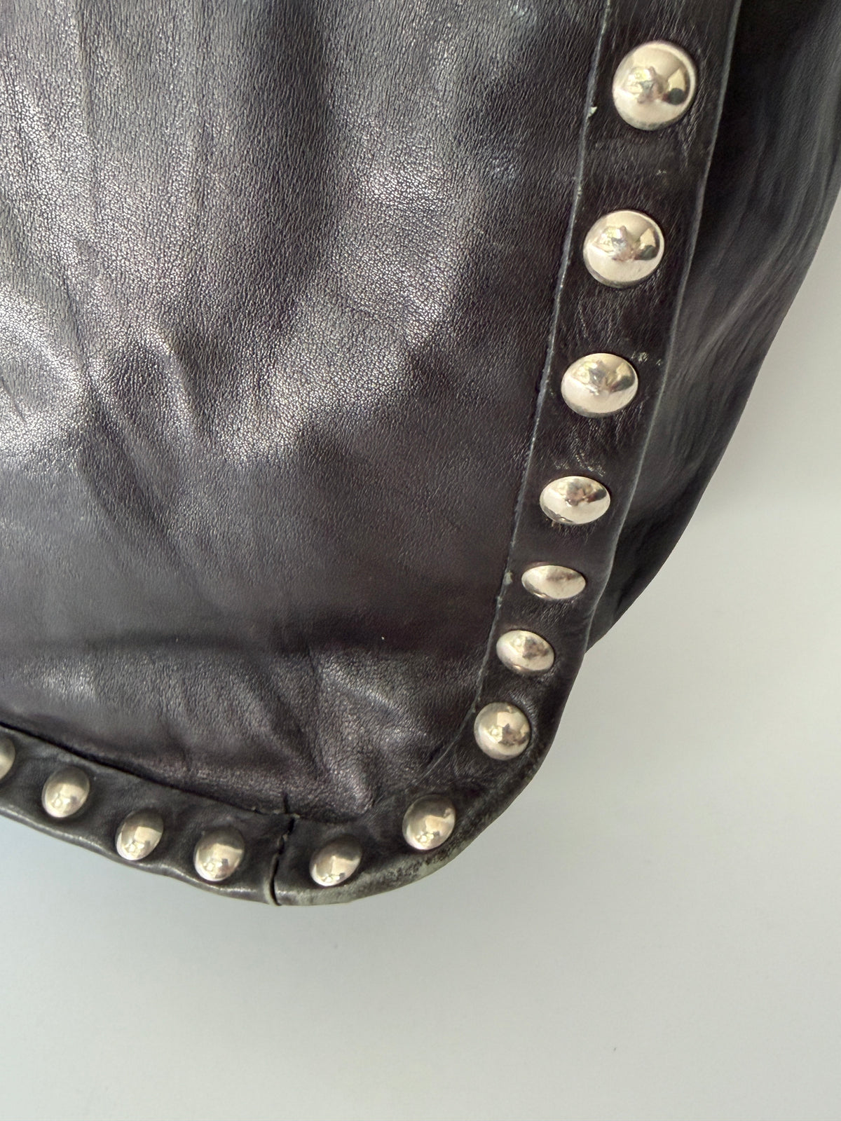 Black Leather Studded Tote Bag