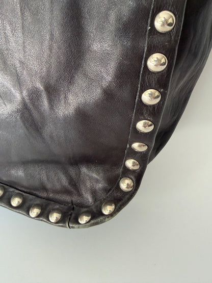Black Leather Studded Tote Bag