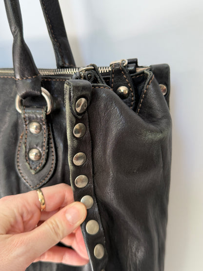 Black Leather Studded Tote Bag