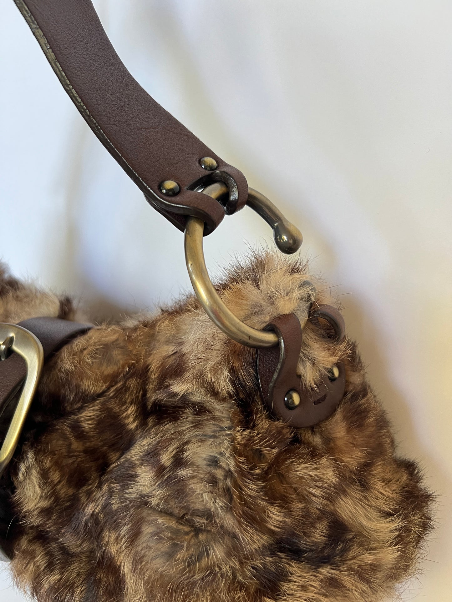 Y2K Real Fur Bag with Oversized Buckle Detail
