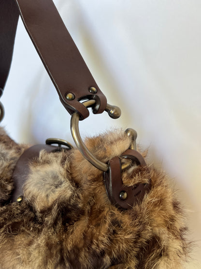 Y2K Real Fur Bag with Oversized Buckle Detail