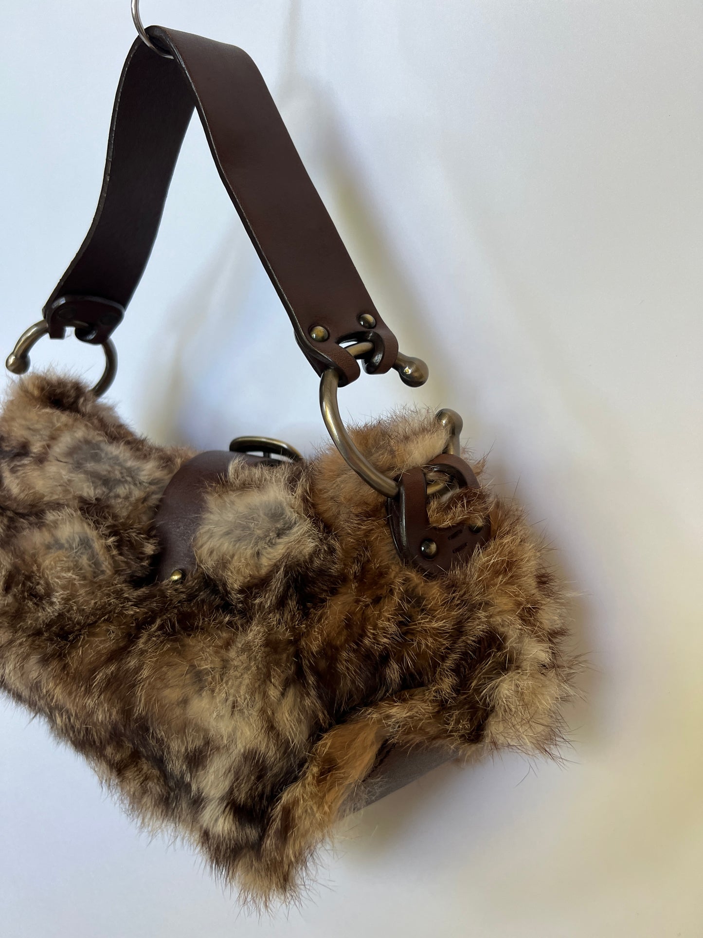 Y2K Real Fur Bag with Oversized Buckle Detail