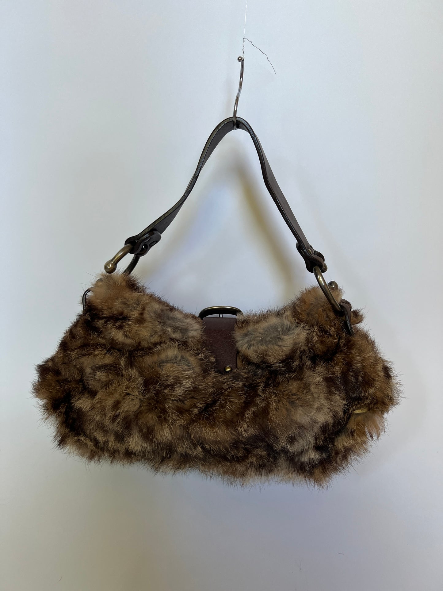 Y2K Real Fur Bag with Oversized Buckle Detail