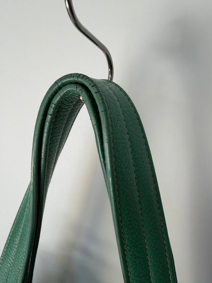 Teal Pebbled Leather Shoulder Bag with Silver Ring Hardware