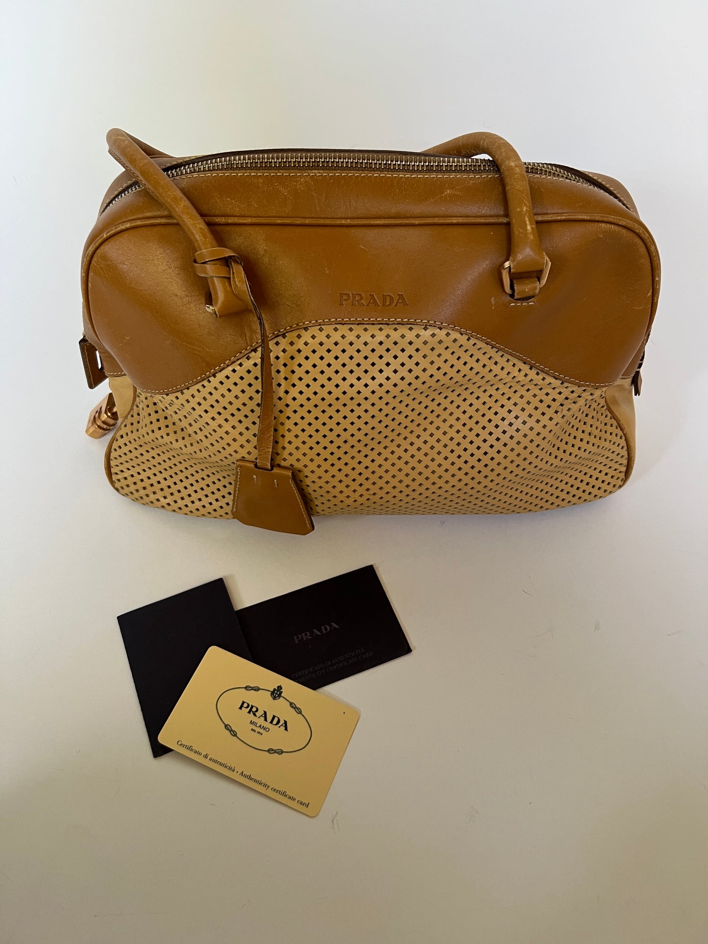 Prada Vitello Perforated Leather Bowler Bag (2001)