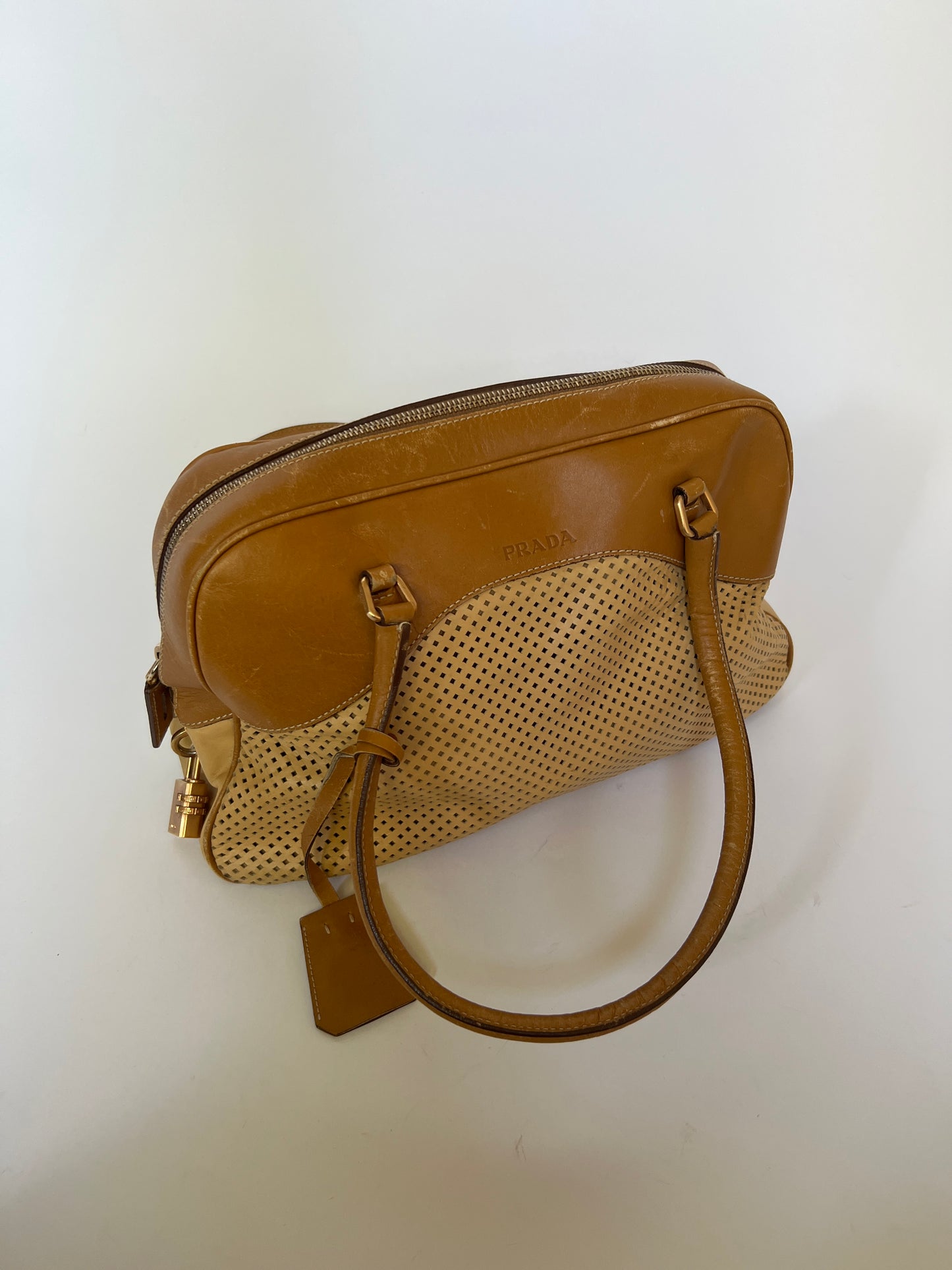 Prada Vitello Perforated Leather Bowler Bag (2001)