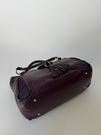 Plum Leather Bag with Ostrich Leather Panels