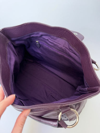 Plum Leather Bag with Ostrich Leather Panels