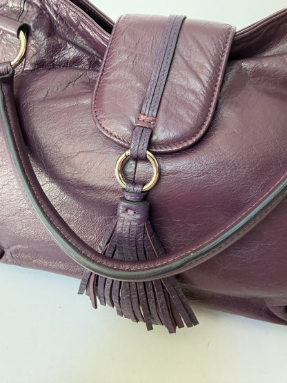 Plum Leather Bag with Ostrich Leather Panels