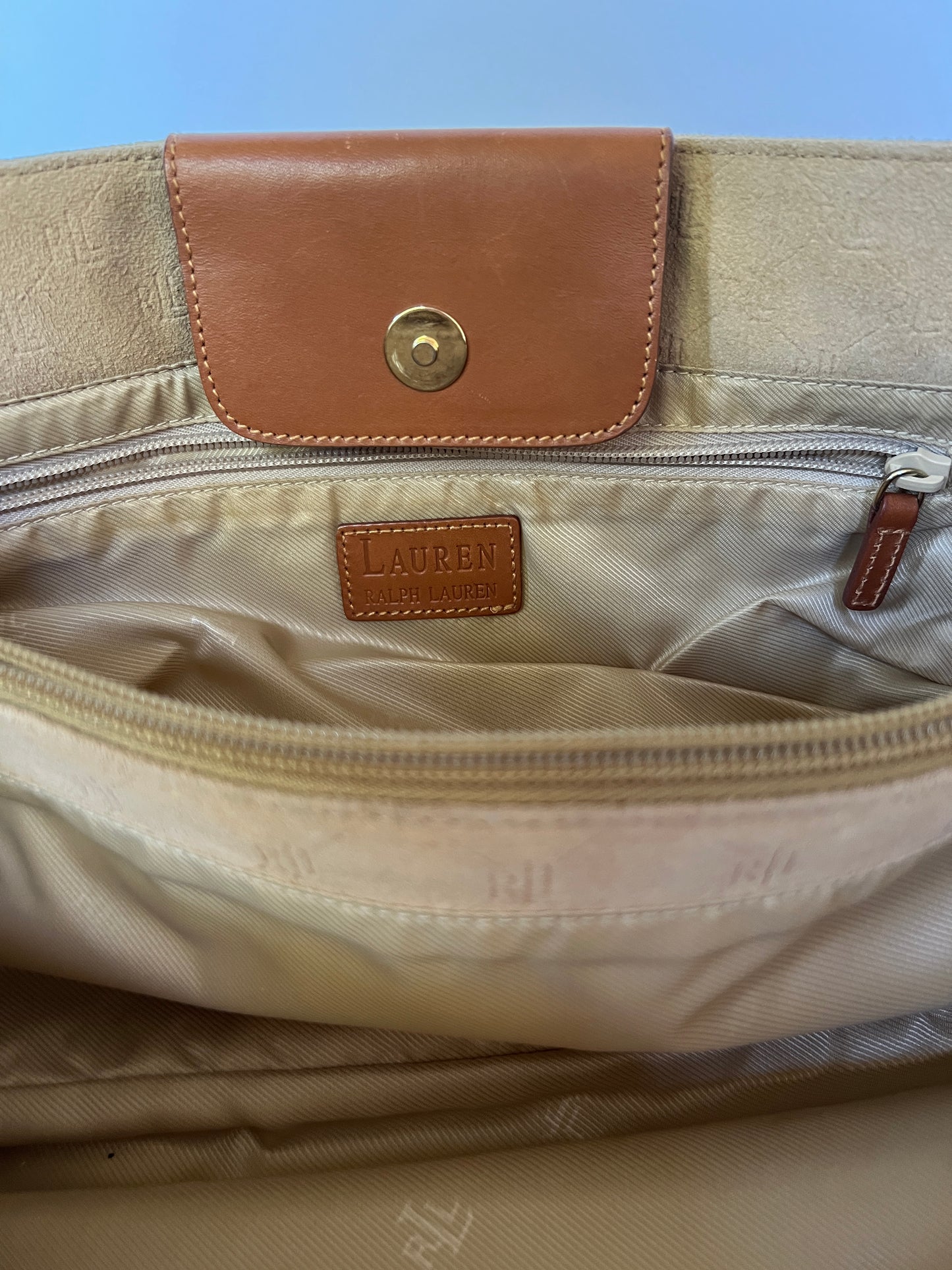 RL Camel Monogram Suede Shoulder Bag