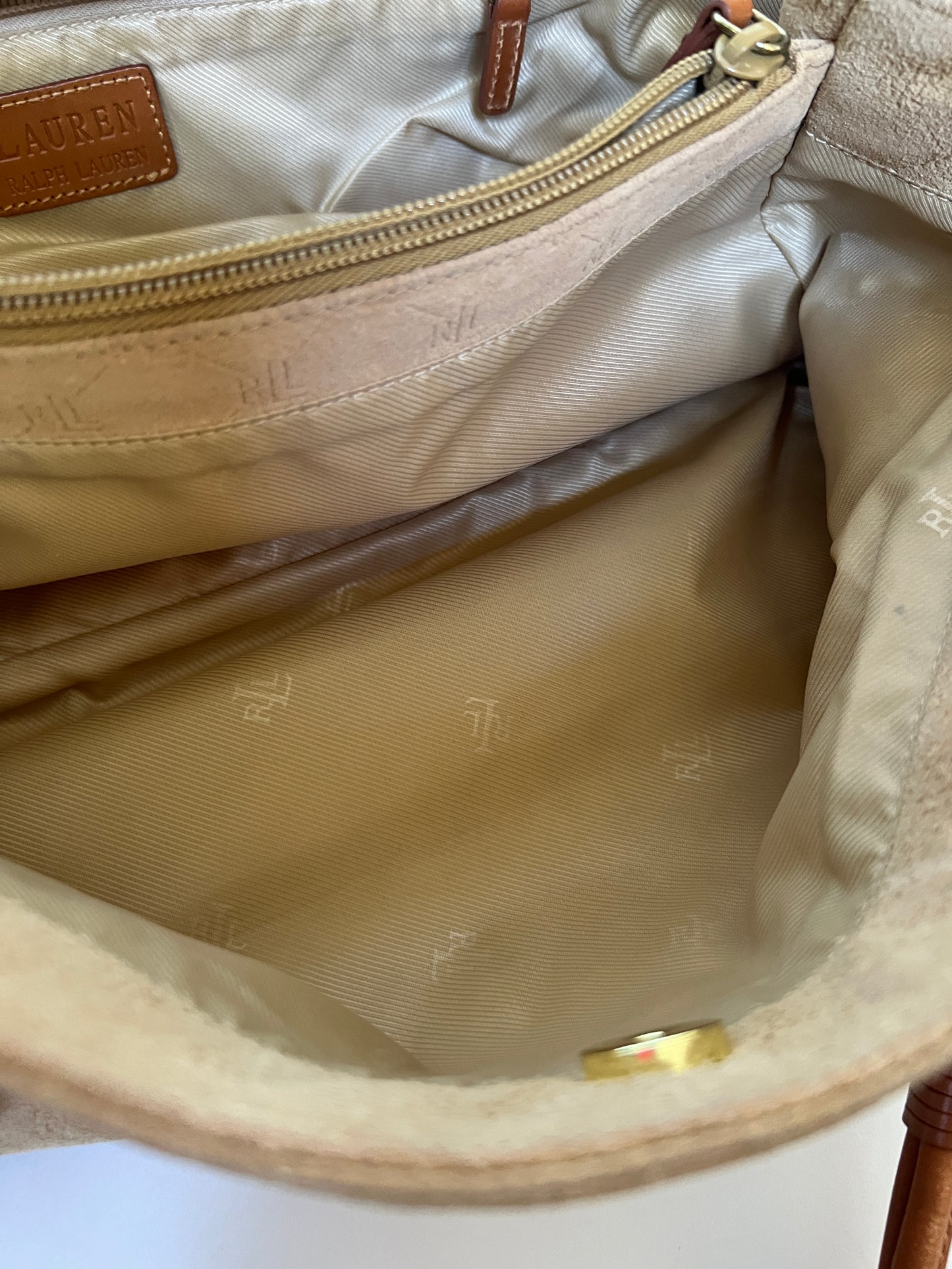 RL Camel Monogram Suede Shoulder Bag