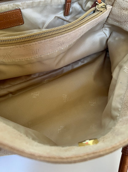 RL Camel Monogram Suede Shoulder Bag