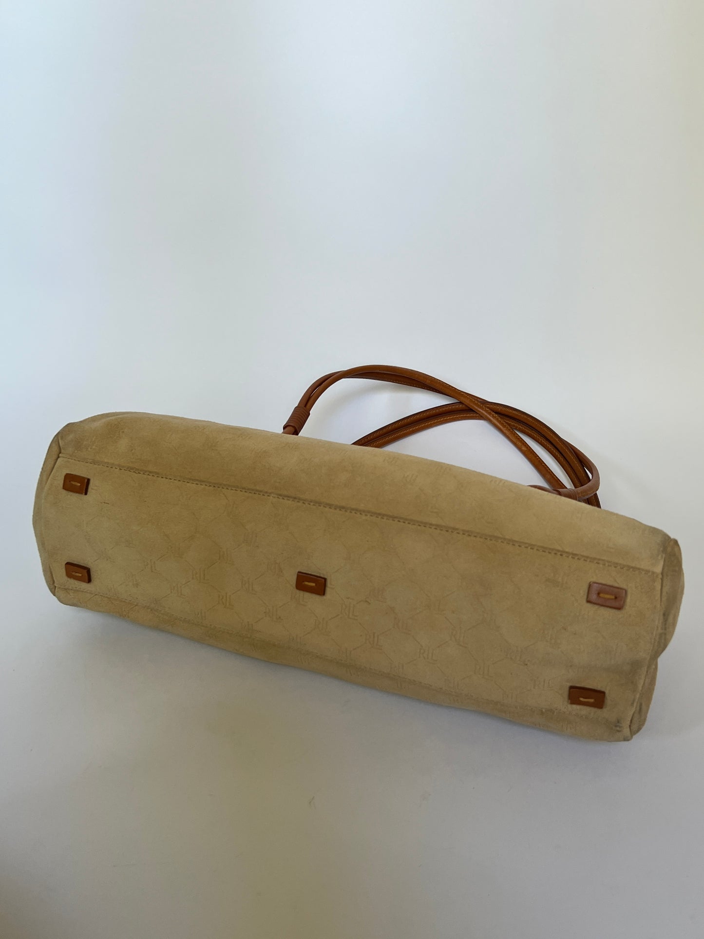 RL Camel Monogram Suede Shoulder Bag