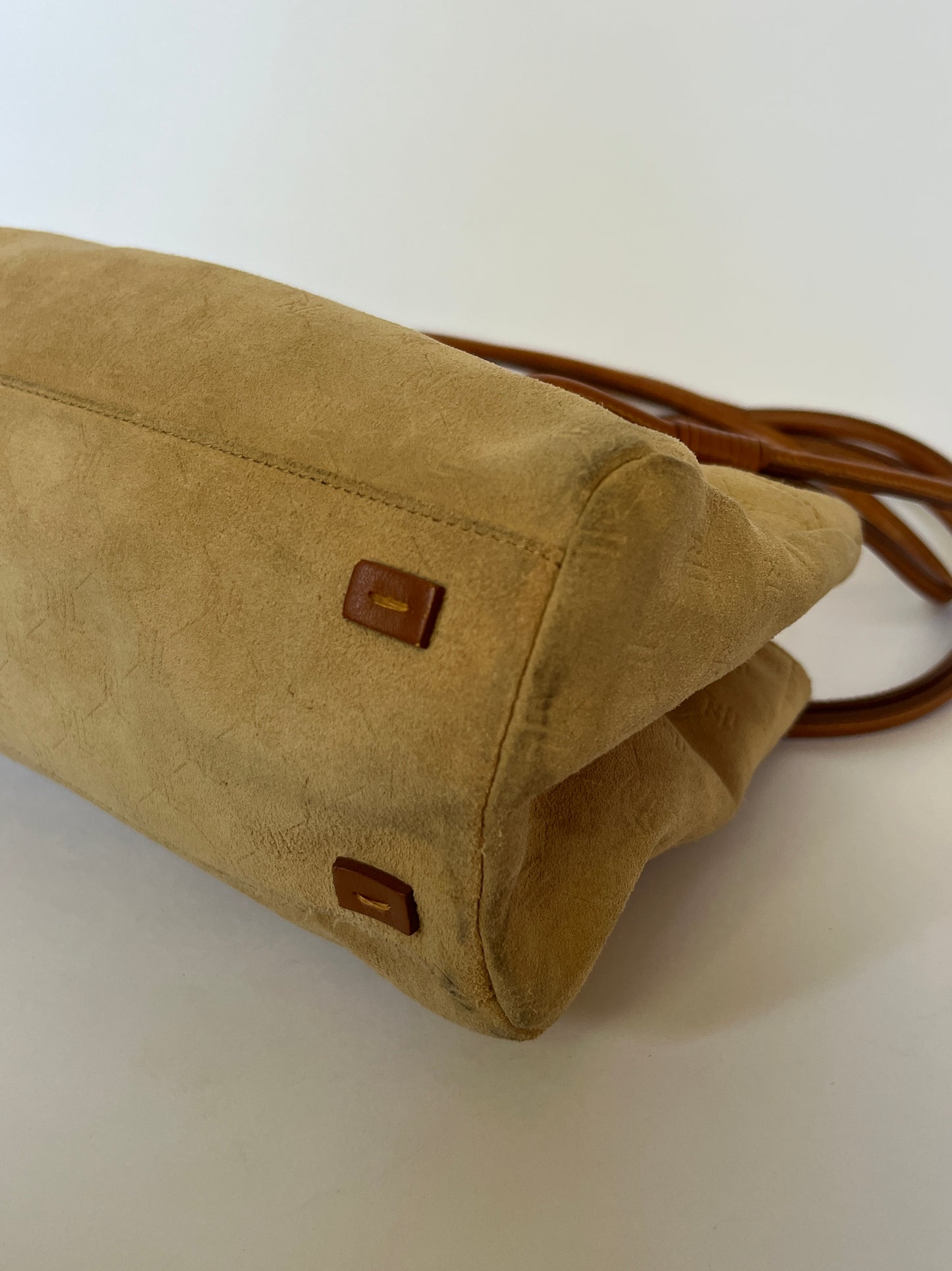 RL Camel Monogram Suede Shoulder Bag