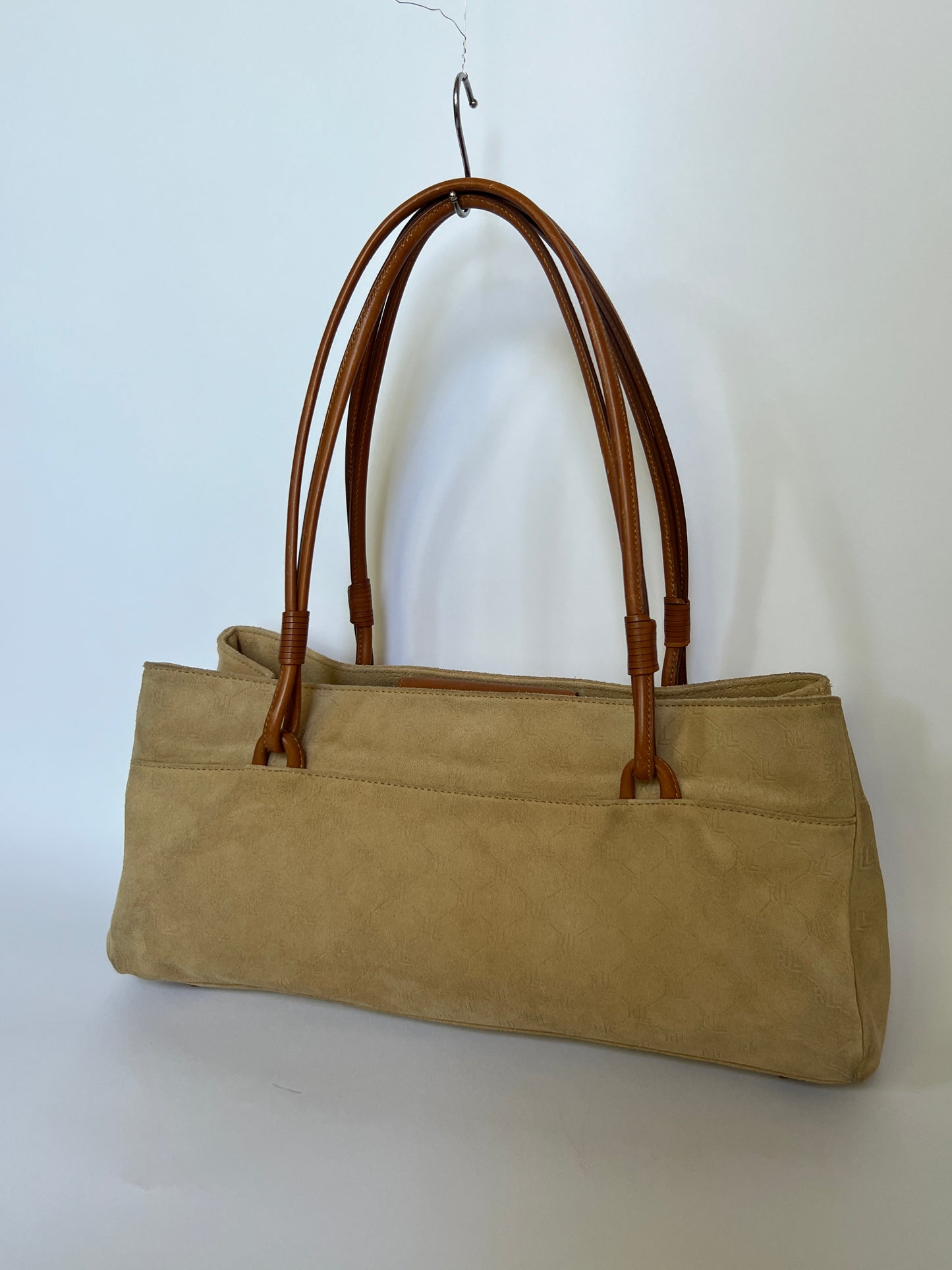 RL Camel Monogram Suede Shoulder Bag