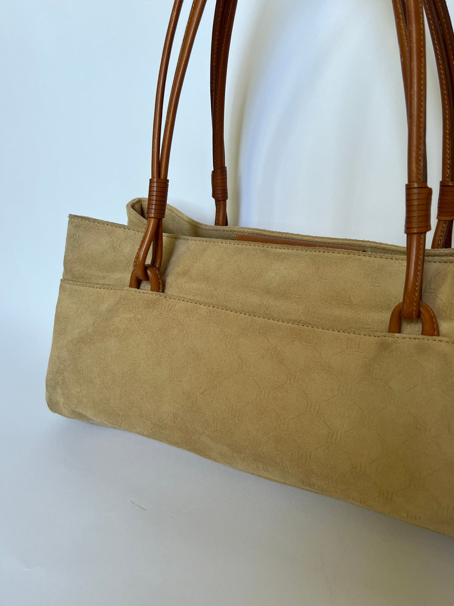 RL Camel Monogram Suede Shoulder Bag