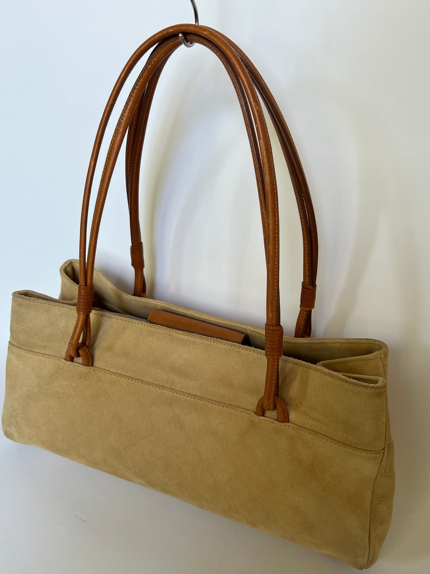 RL Camel Monogram Suede Shoulder Bag