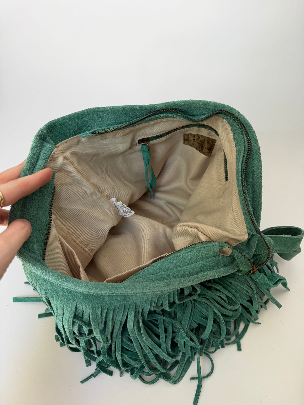 Turquoise Suede Fringe Bag