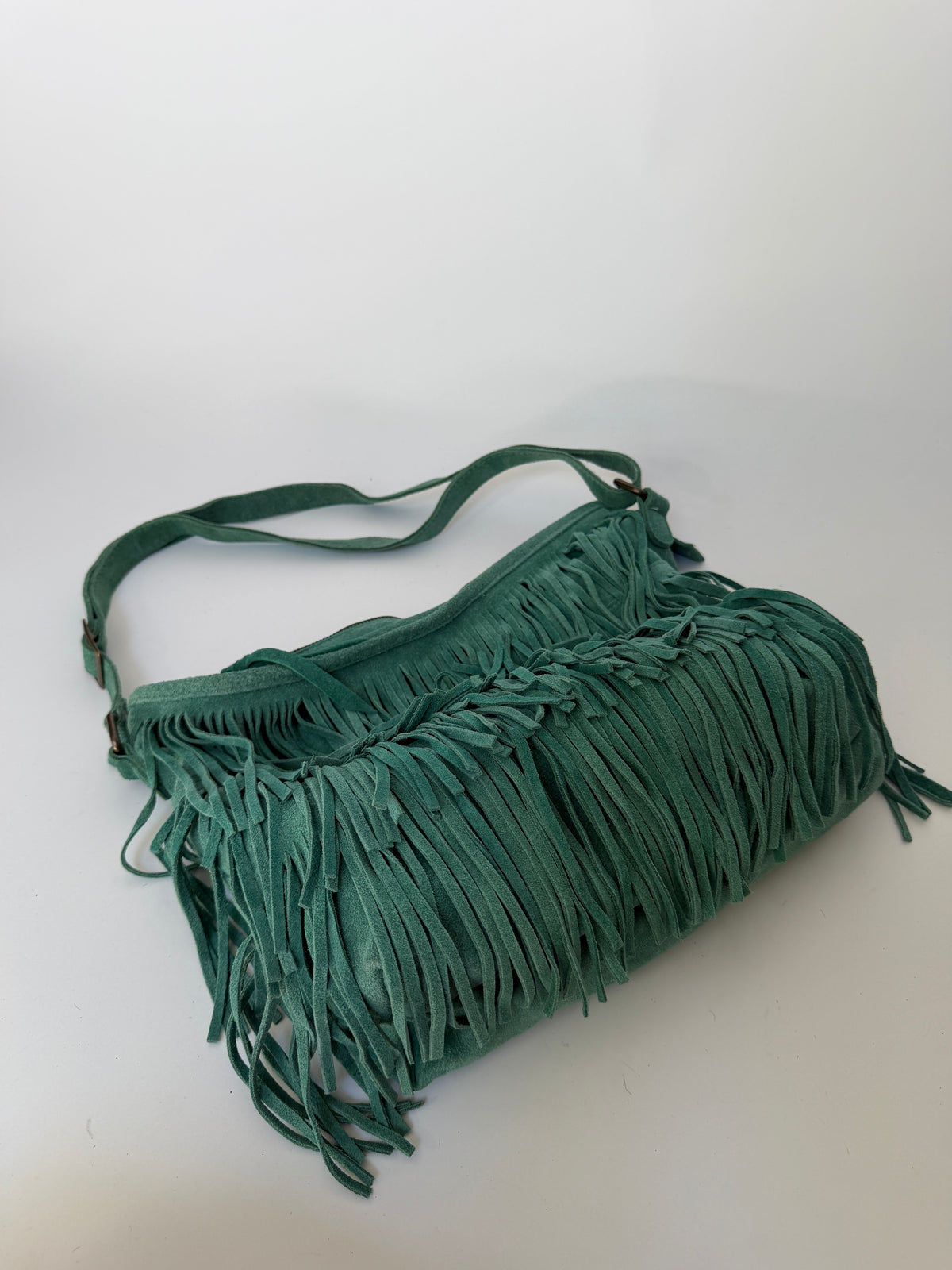 Turquoise Suede Fringe Bag