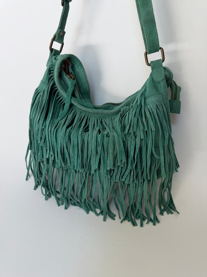Turquoise Suede Fringe Bag