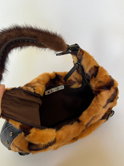 Mink Fur & Leather Studded Hobo Bag