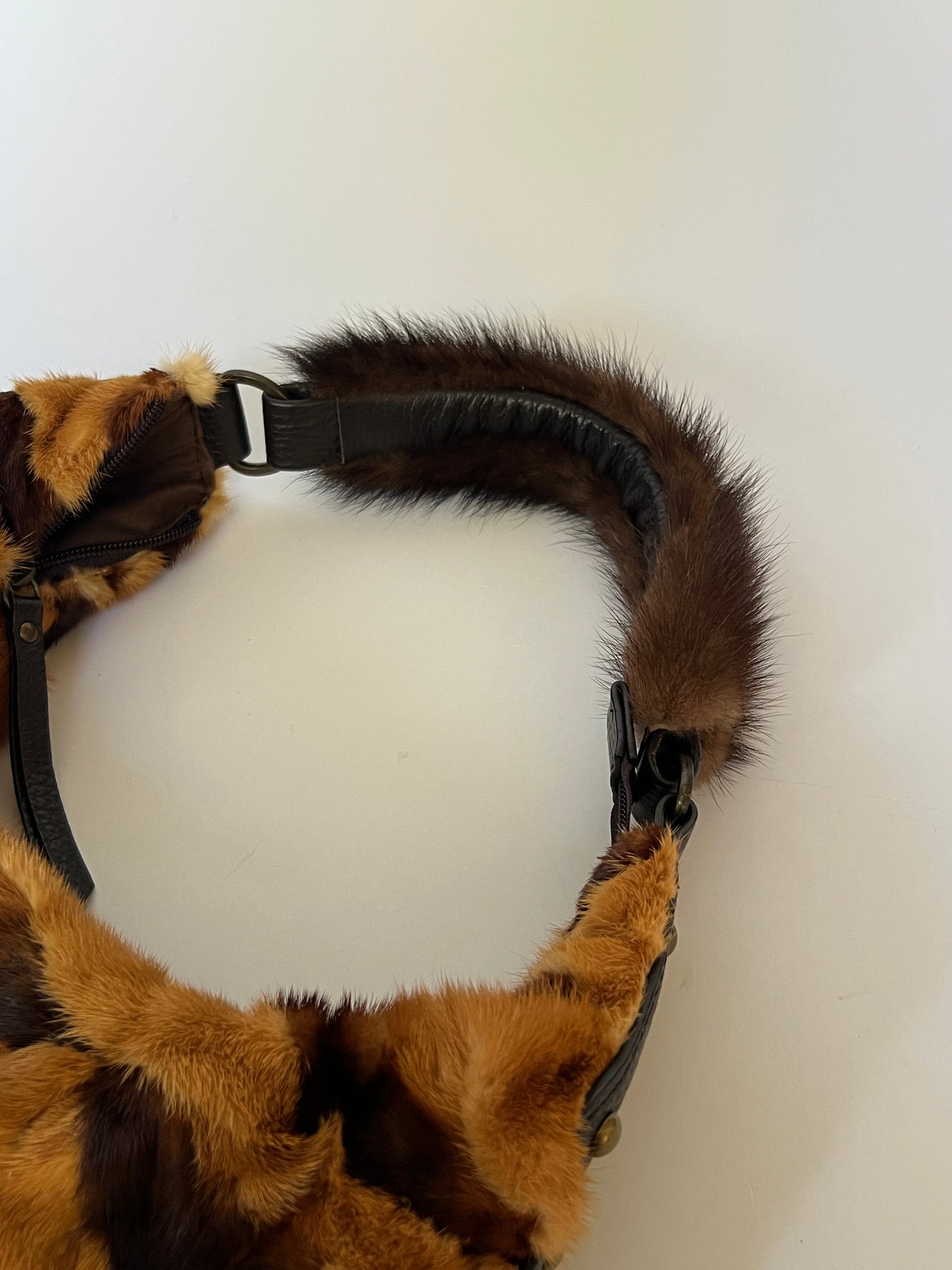 Mink Fur & Leather Studded Hobo Bag