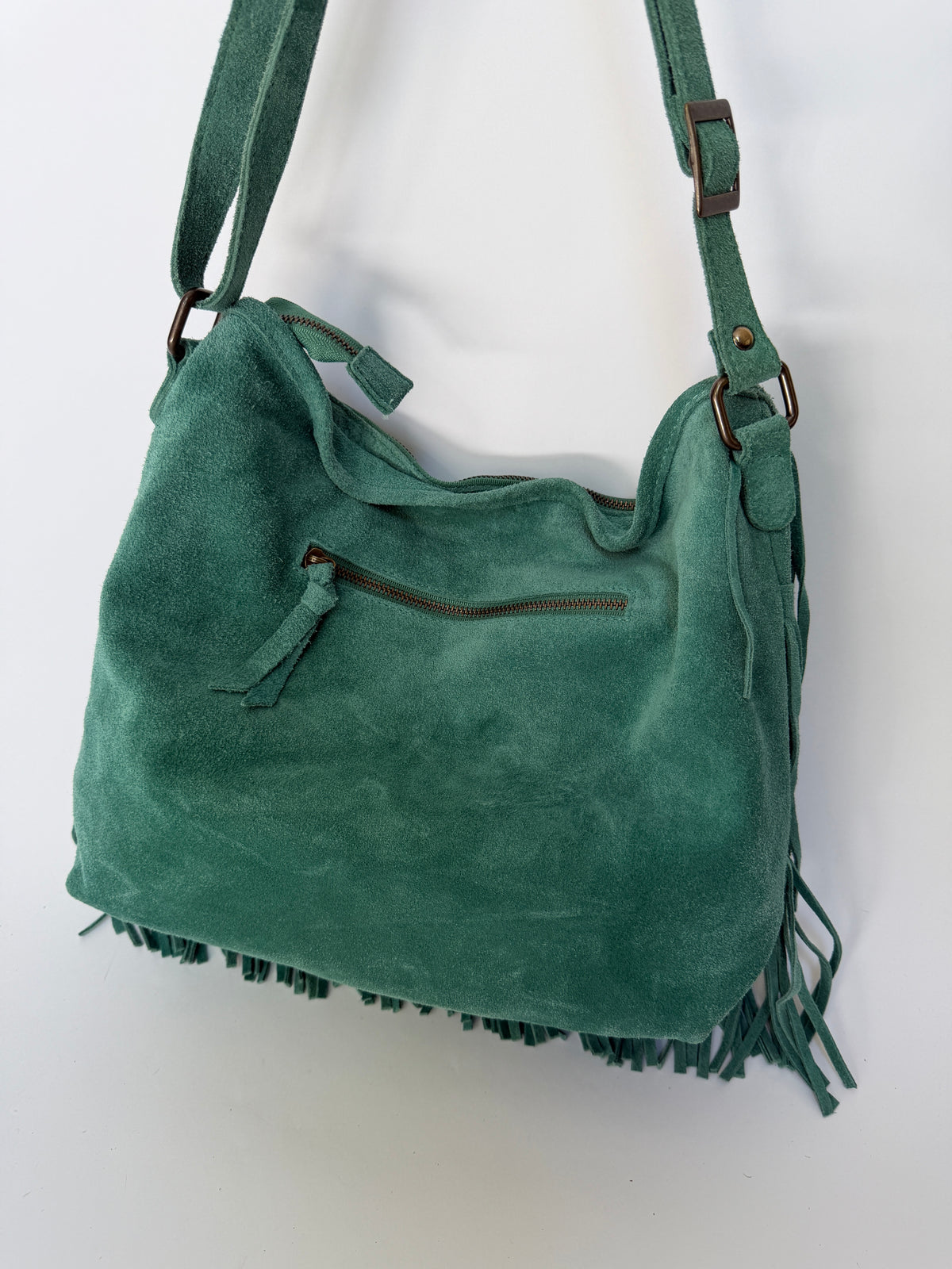 Turquoise Suede Fringe Bag