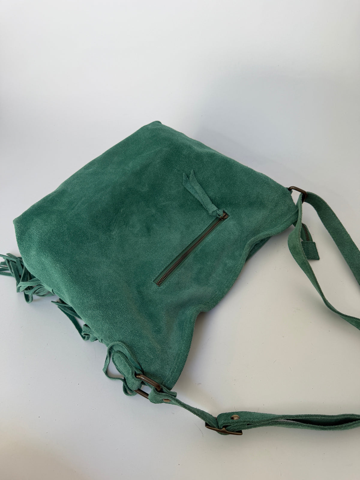 Turquoise Suede Fringe Bag