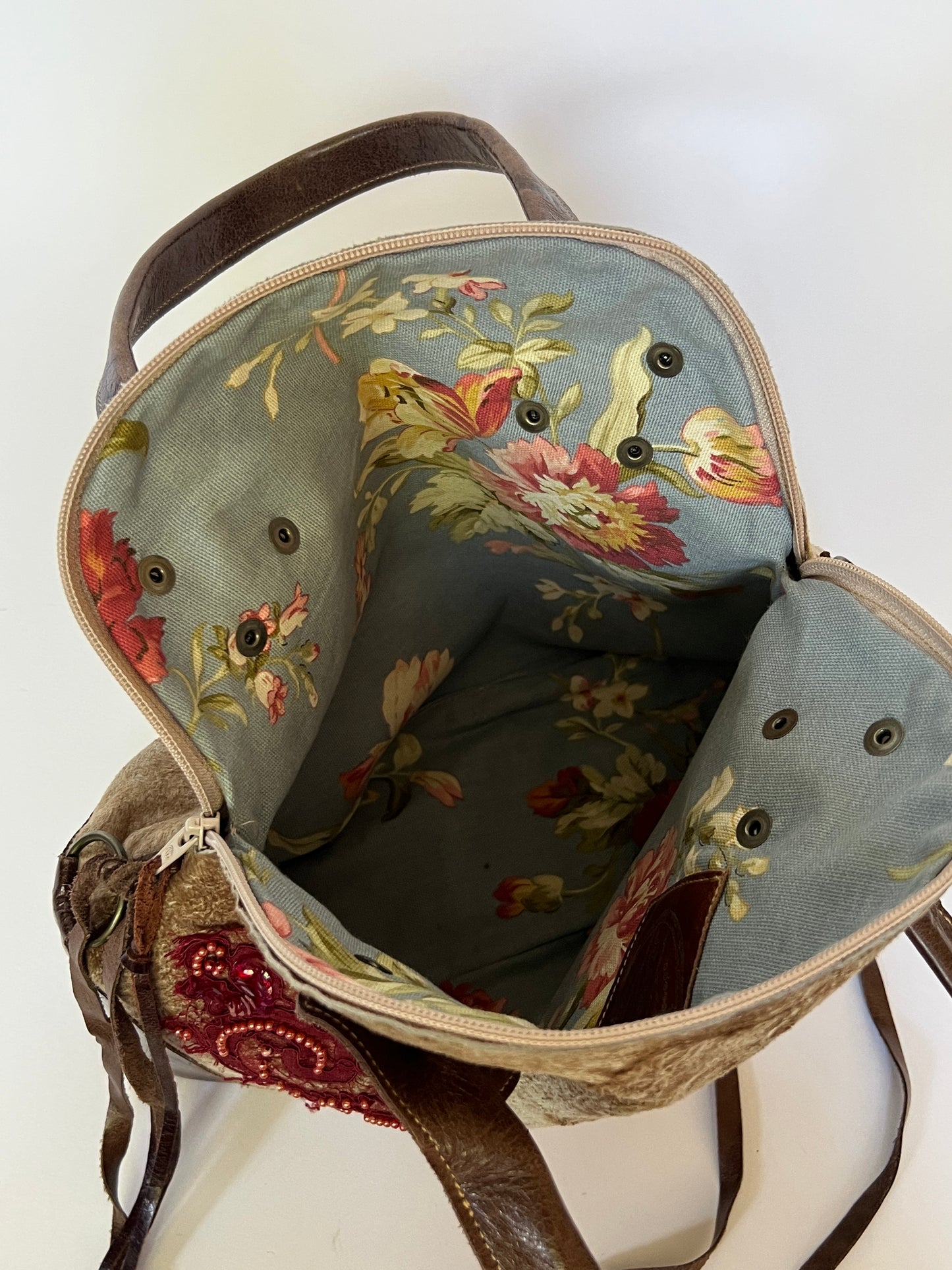 French Beaded Lace Appliqué & Leather Bag