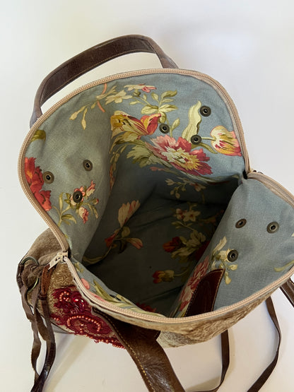 French Beaded Lace Appliqué & Leather Bag