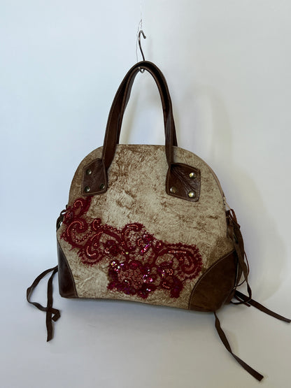 French Beaded Lace Appliqué & Leather Bag
