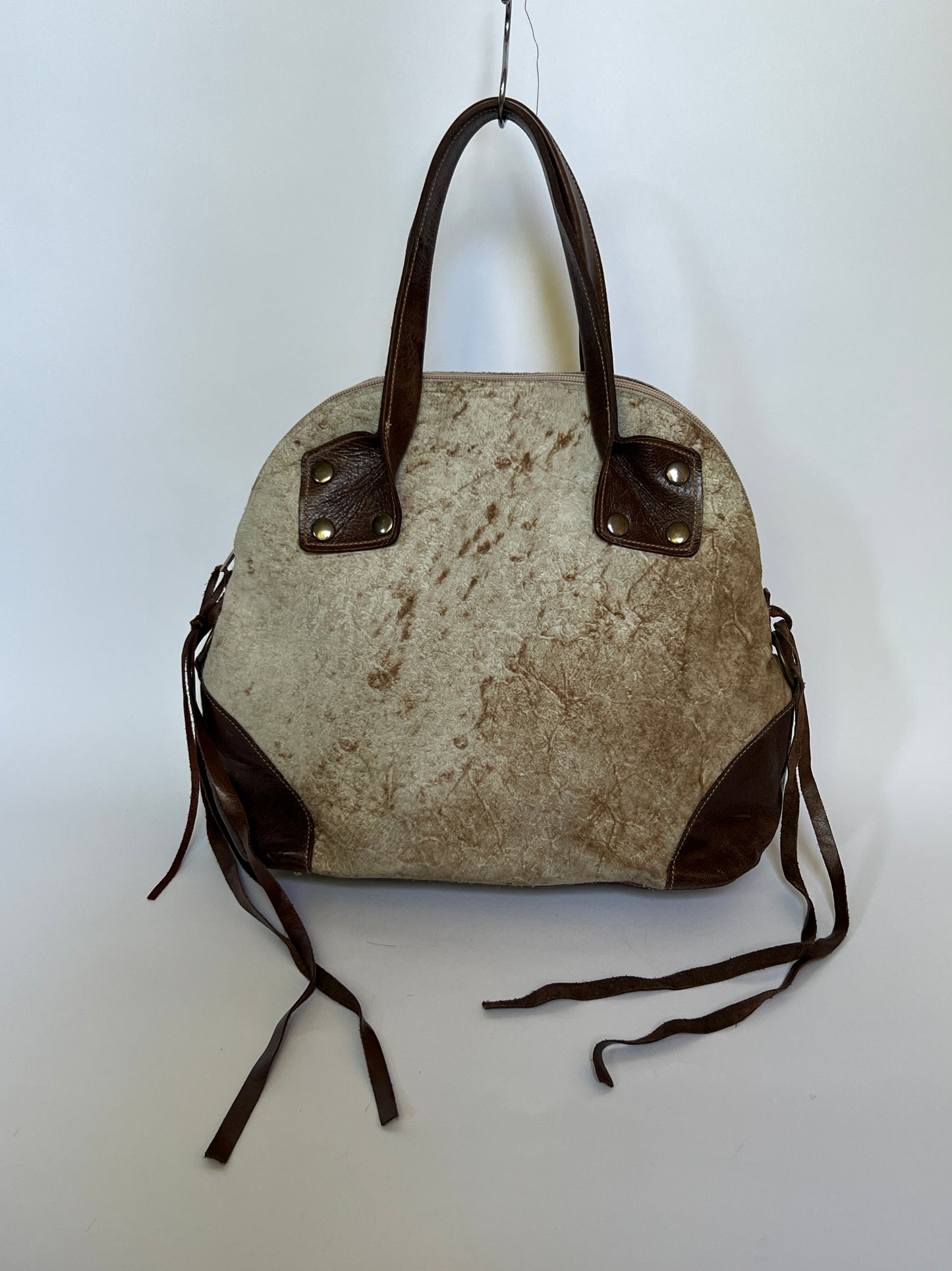 French Beaded Lace Appliqué & Leather Bag