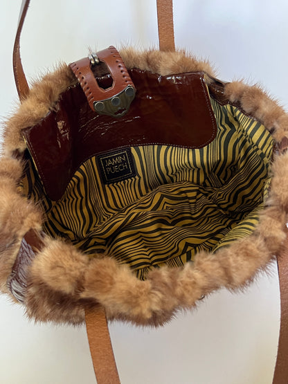 Patent Leather & Fur Shoulder Bag
