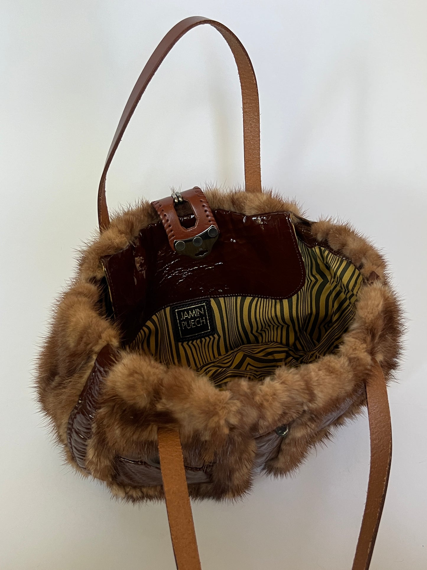 Patent Leather & Fur Shoulder Bag