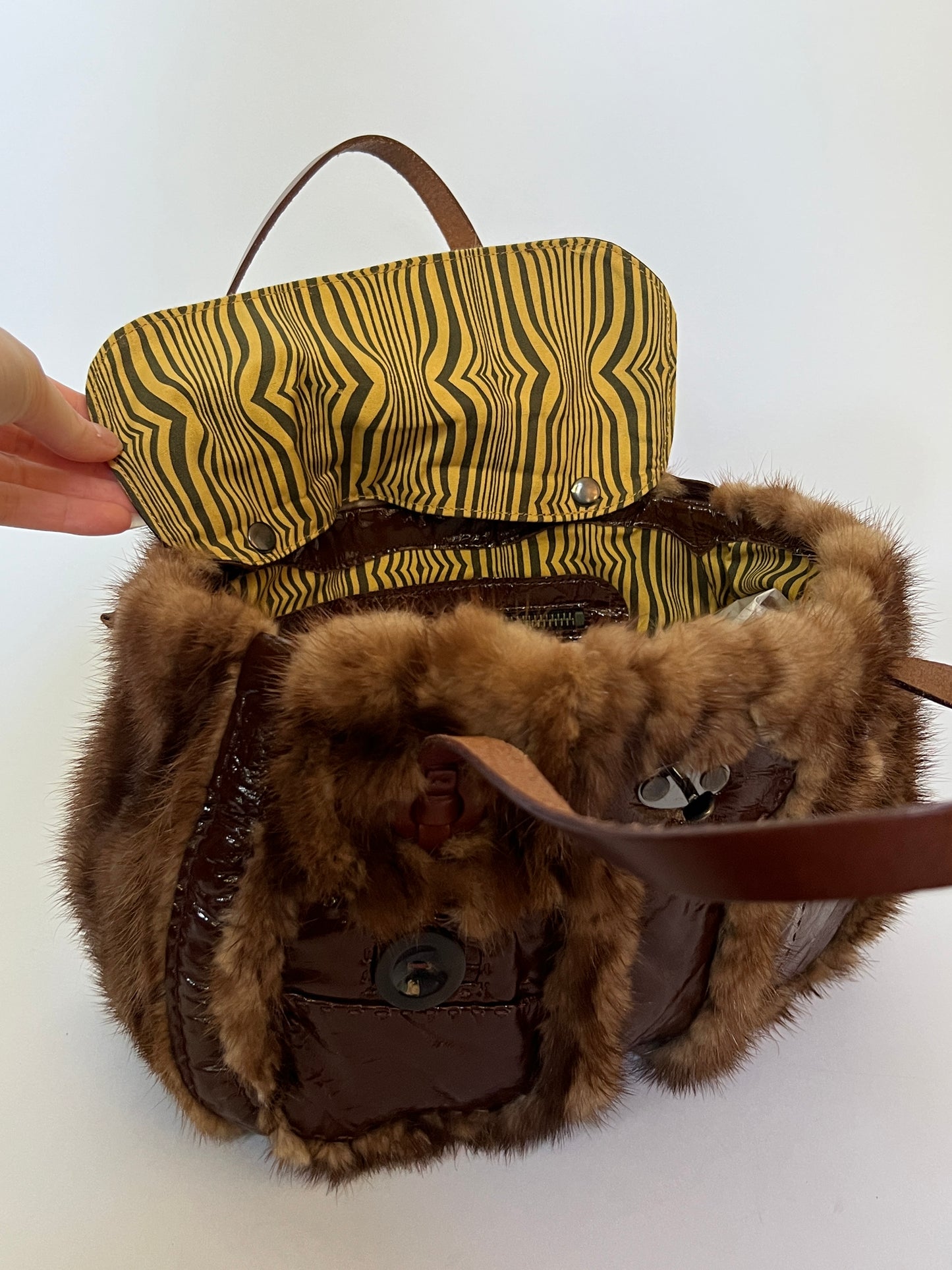 Patent Leather & Fur Shoulder Bag