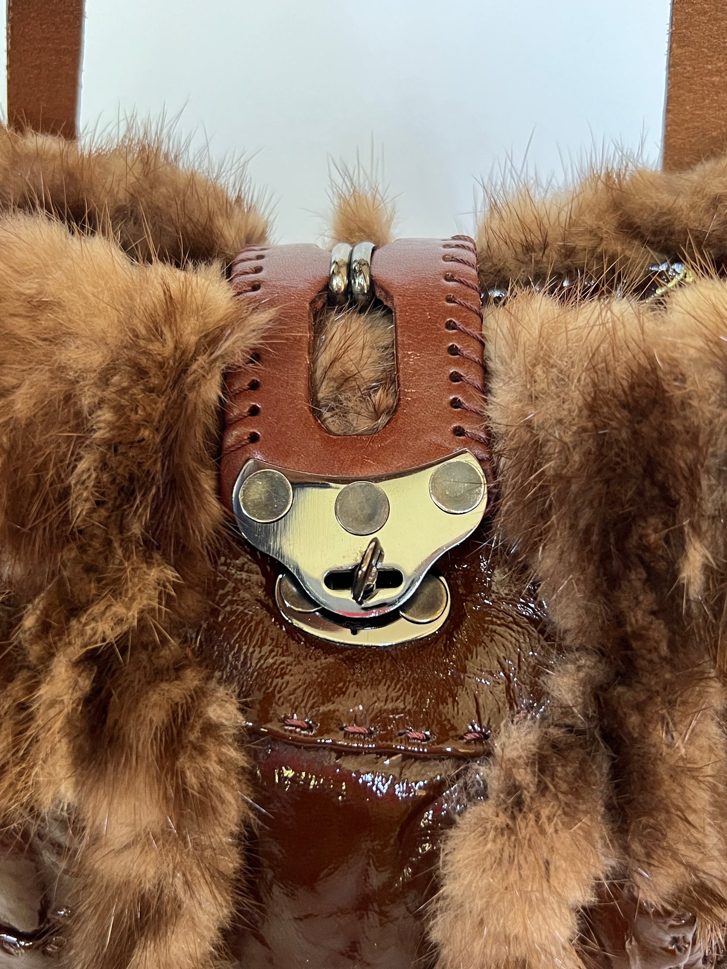 Patent Leather & Fur Shoulder Bag