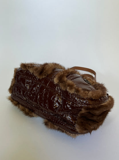 Patent Leather & Fur Shoulder Bag