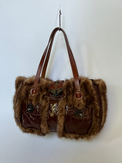 Patent Leather & Fur Shoulder Bag