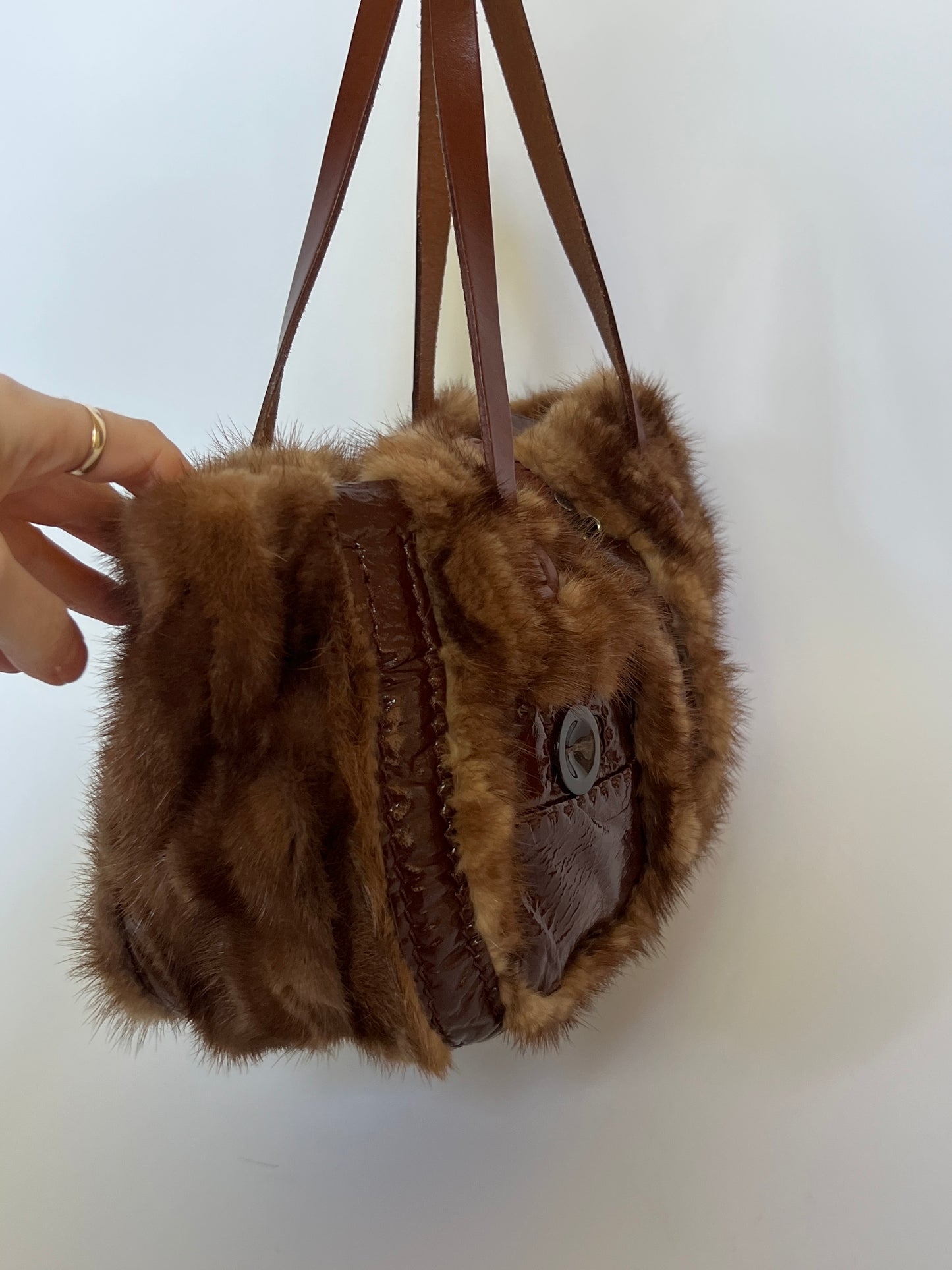 Patent Leather & Fur Shoulder Bag