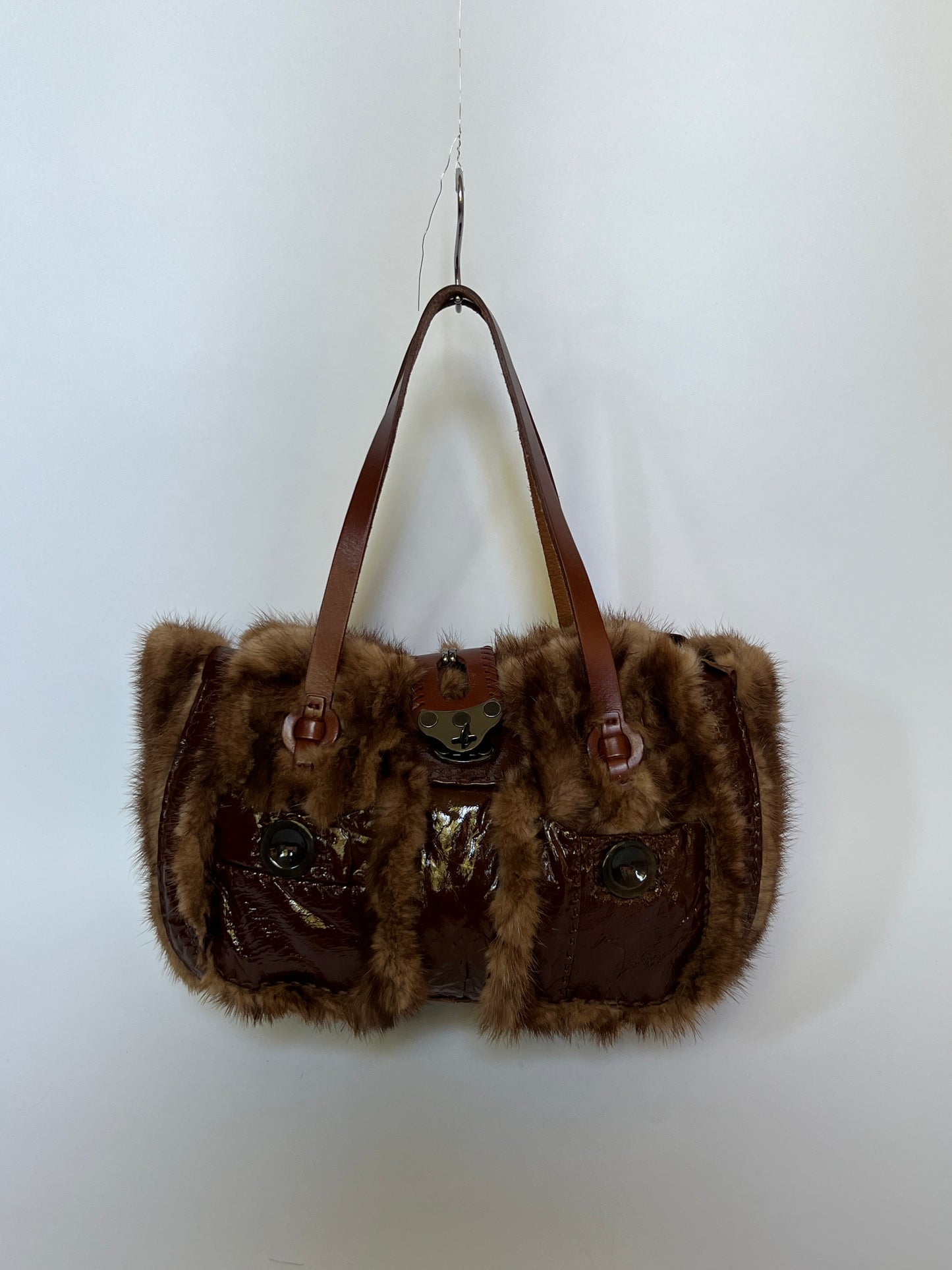 Patent Leather & Fur Shoulder Bag