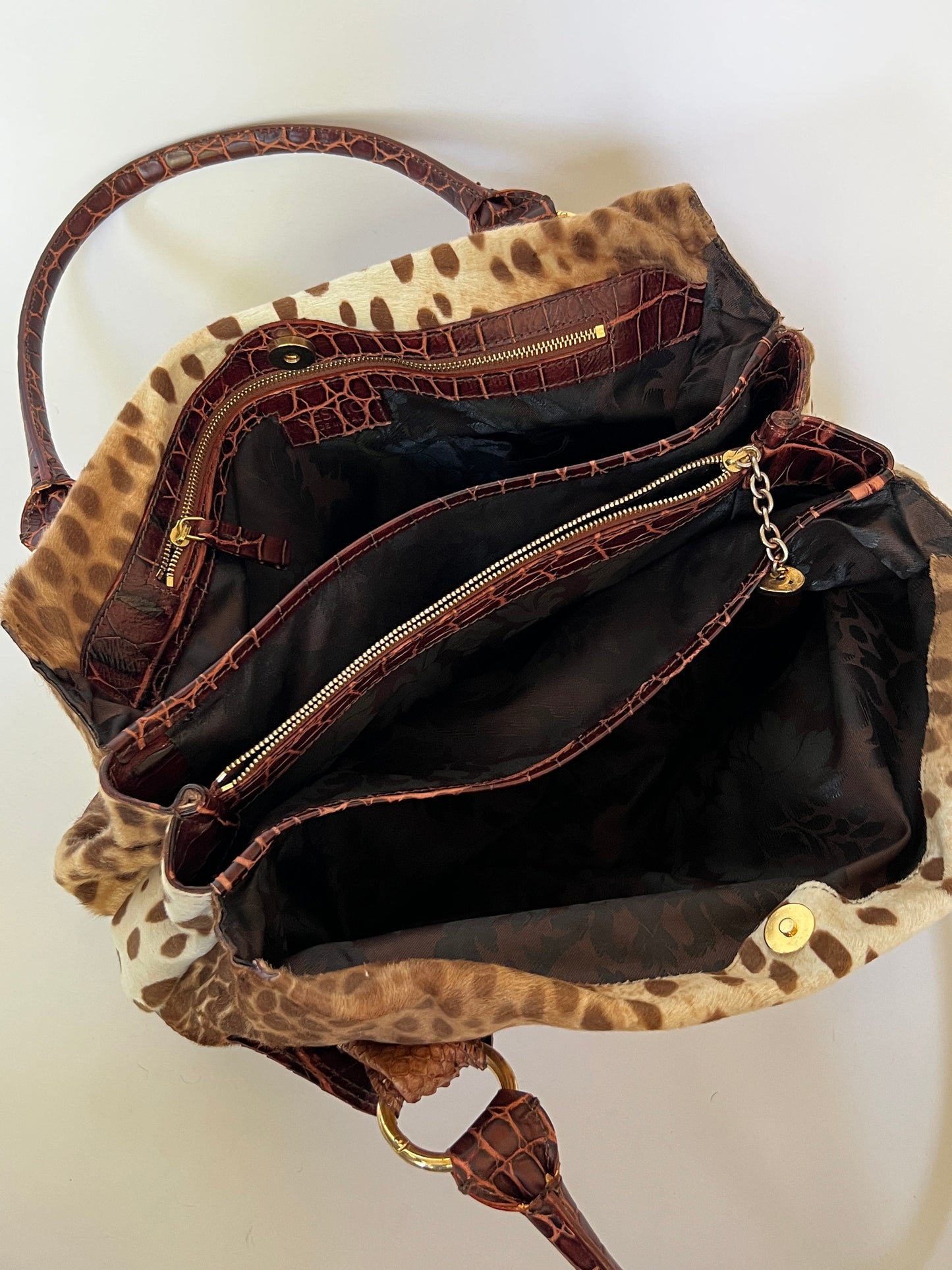 Italian Pony Hair & Croc Embossed Leather Shoulder Bag