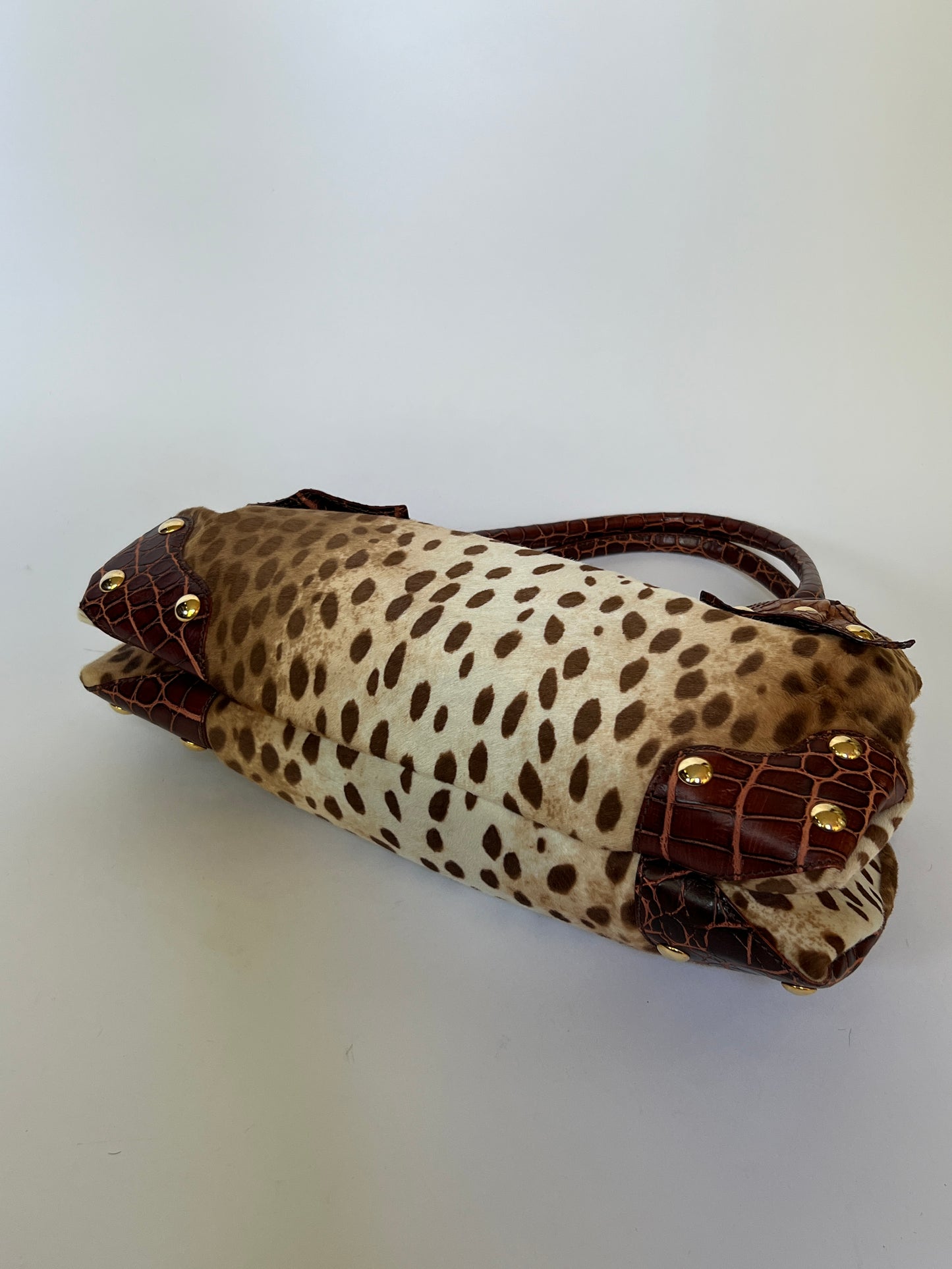 Italian Pony Hair & Croc Embossed Leather Shoulder Bag