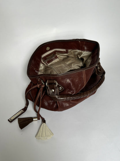 Y2K Choc Leather Tassel Hobo Bag