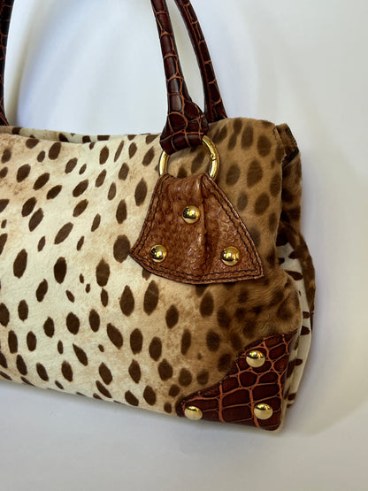 Italian Pony Hair & Croc Embossed Leather Shoulder Bag